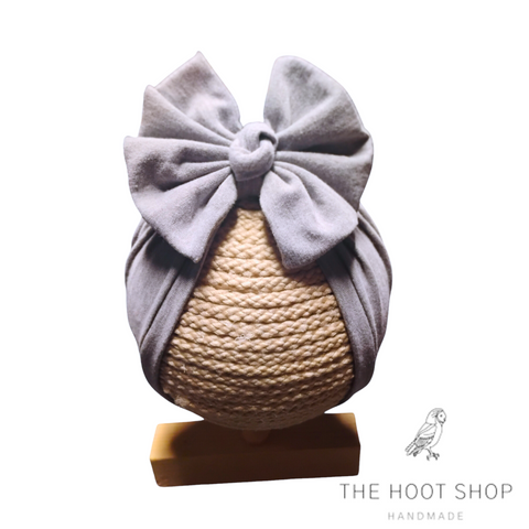 Heather Grey Banded Turban with bow