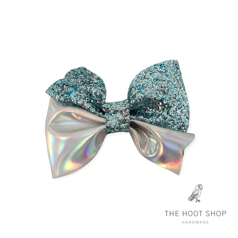 Layla Style Aqua Blue and Silver Holographic Bow