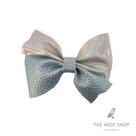 Layla Style Holigraphic Silver and Light Blue Bow