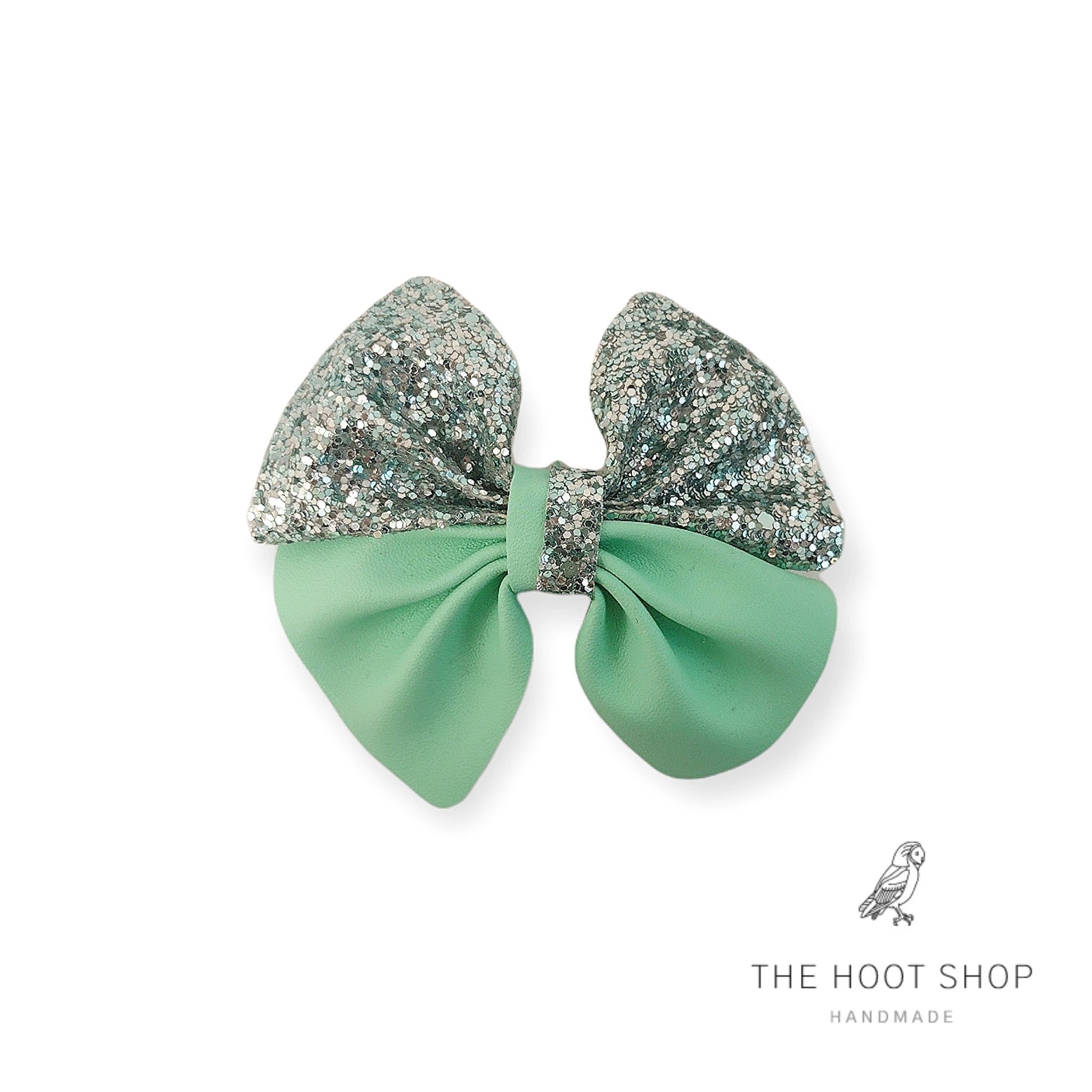 Double Mini Pinch Silver Glitter & Aqua Bow