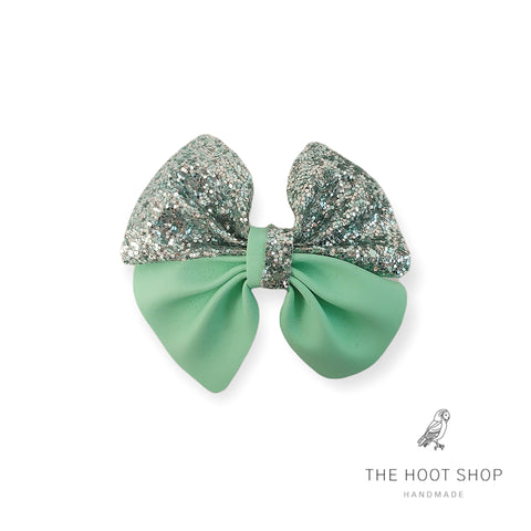 Double Mini Pinch Silver Glitter & Aqua Bow