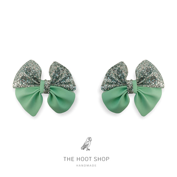 Double Mini Pinch Silver Glitter & Aqua Bow