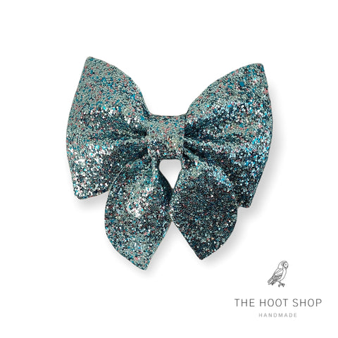 Penelope Style Blue Chunky Glitter Bow