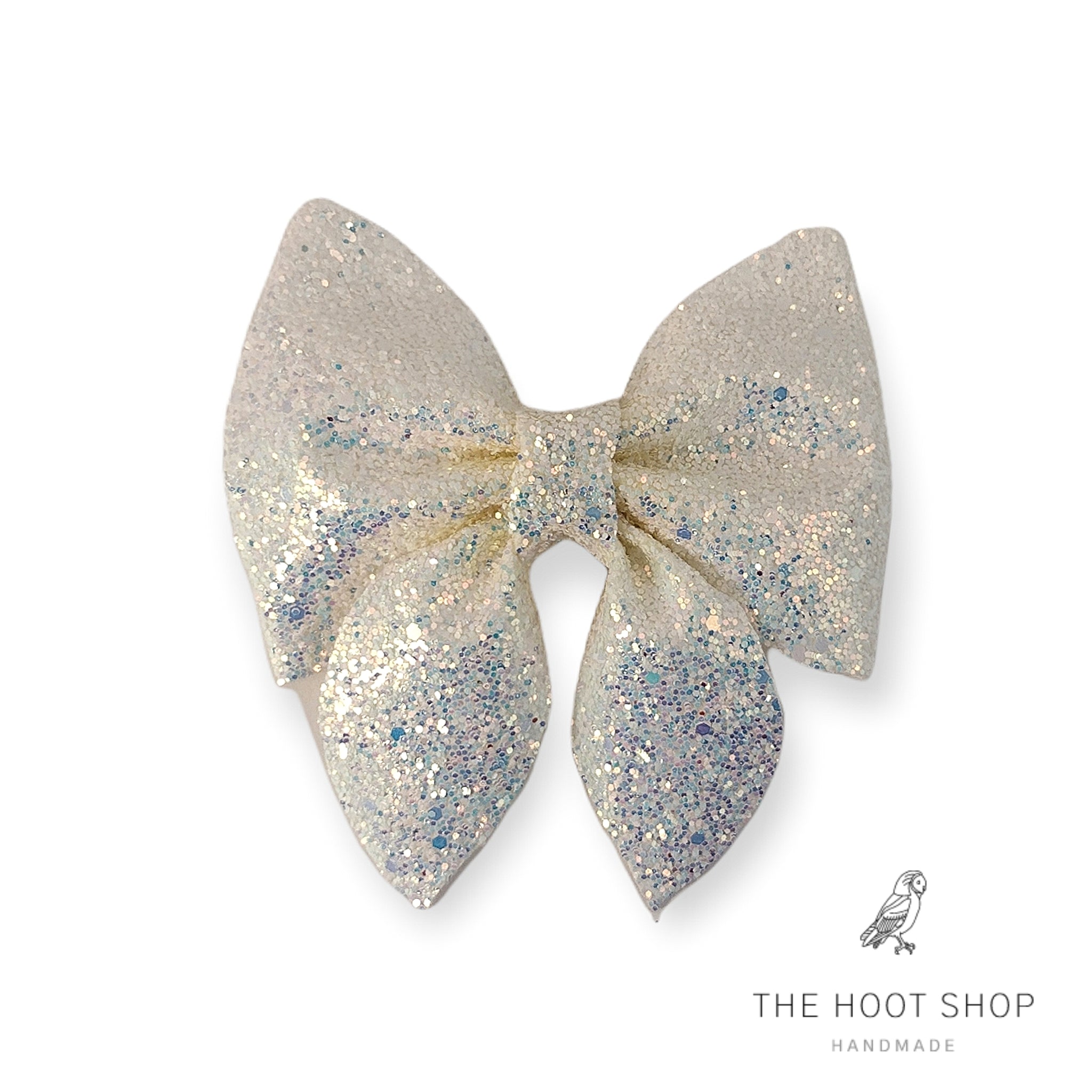 Penelope Style White Chunky Glitter Bow