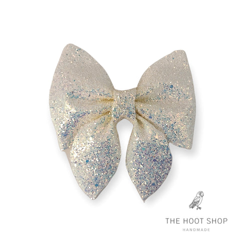 Penelope Style White Chunky Glitter Bow