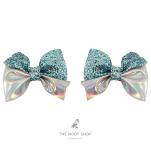 Layla Style Aqua Blue and Silver Holographic Bow