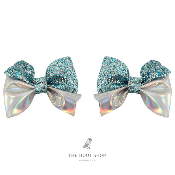 Layla Style Aqua Blue and Silver Holographic Bow