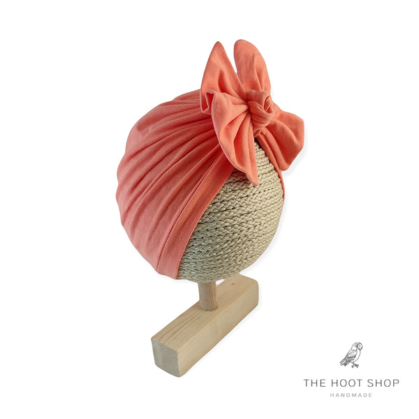 Peachy Pink Banded Turban with Bow