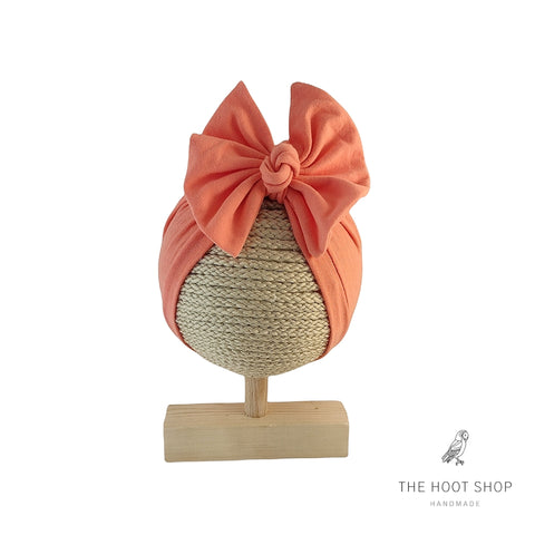 Peachy Pink Banded Turban with Bow