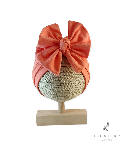 Peachy Pink Banded Turban with Bow