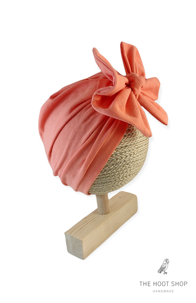 Peachy Pink Banded Turban with Bow